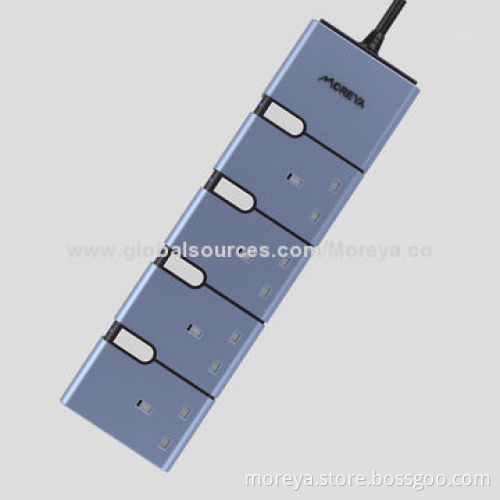 UK Standard Power Strip with 4 Sockets Outlets, 6 Feet Extension Cable and Individual Switch